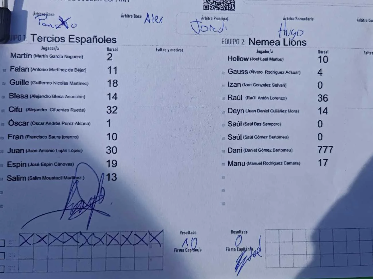 Acta del partido