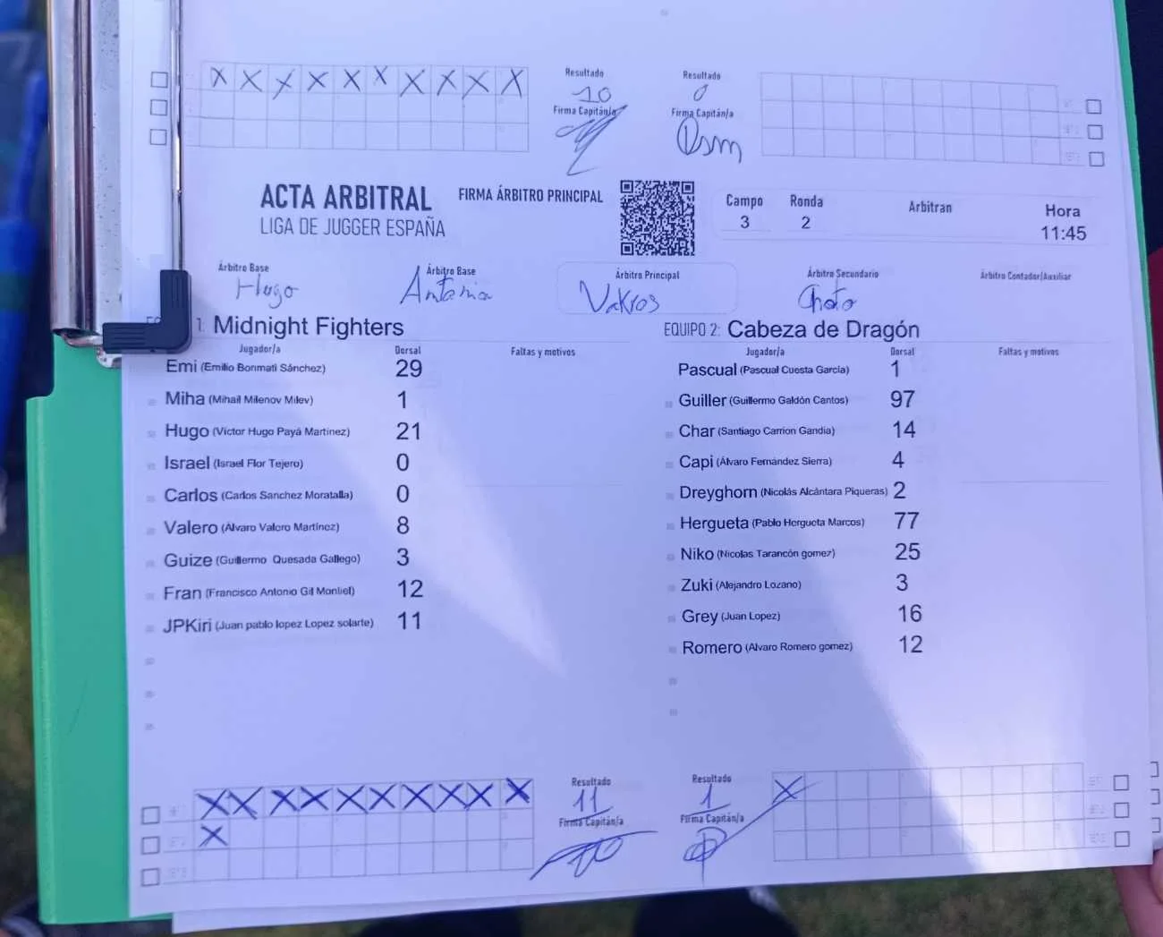 Acta del partido